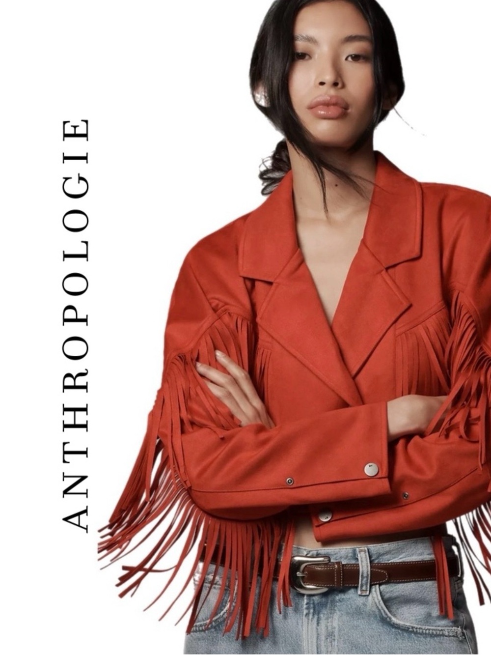 Anthropologie Pilcro Faux-Suede Fringe Moto Jacket XL